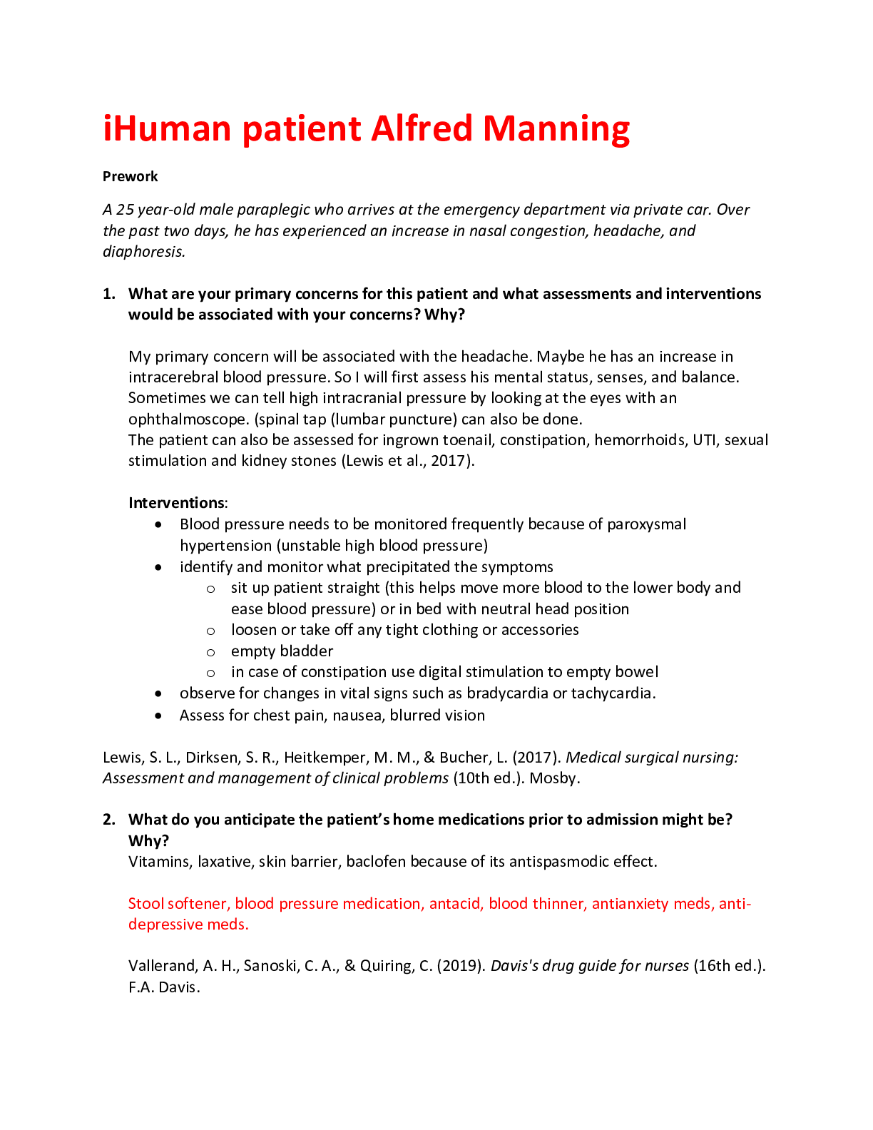 Preview image of iHuman patient Alfred Manning document